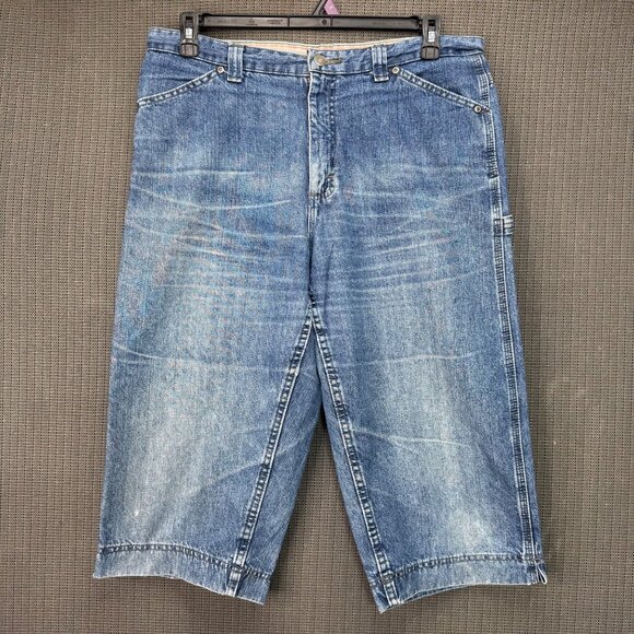 Vintage Lee Womens Size 14 Medium Blue Bermuda Carpenter capris Denim Casual - Picture 2 of 11